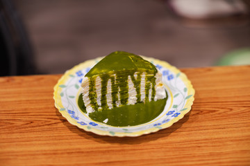 Crepe Cake with green tea sauce