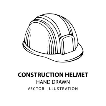 Safety Helmet. Safety Helmet Hand Drawn Vector Illustration. Sketch Drawing Hard Hat Icon. Part Of Set.