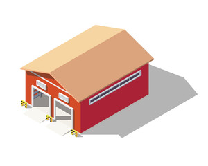 Vector isometric industrial building. Factory warehouse infographic illustration.