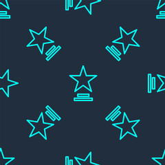 Obraz premium Green line Movie trophy icon isolated seamless pattern on blue background. Academy award icon. Films and cinema symbol. Vector Illustration