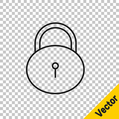 Black line Lock icon isolated on transparent background. Padlock sign. Security, safety, protection, privacy concept. Vector Illustration