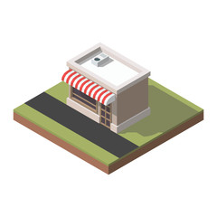 Vector isometric small store on white background. Shopping icon design.