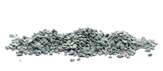 Cyan rocks, pebbles, stones pile isolated on white background
