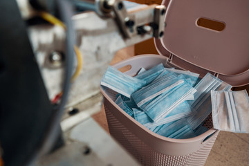 Production of anti virus face masks. Respirators protects people against Coronavirus, Covid-19