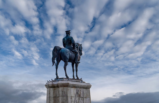 Statue of Ataturk with white and blue sky background, Ankara Turkey