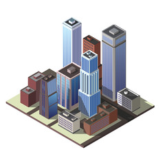 Vector isometric city illustration. Buisness center with skyscrappers.