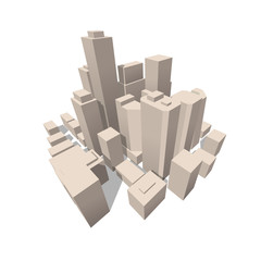 Scyscrappers city model. Vector illustration of 3d city buildings top view.