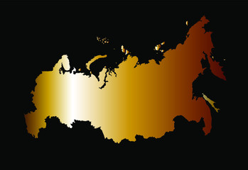 Russian gold map vector silhouette isolated on black background. Russia symbol high detailed illustration. Russia map. Strong and powerful economy symbol.