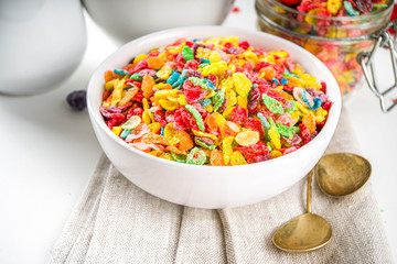 Colorful fruit cereal flakes