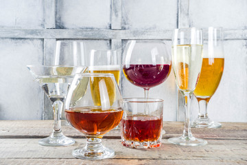 Selection of different alcoholic drinks