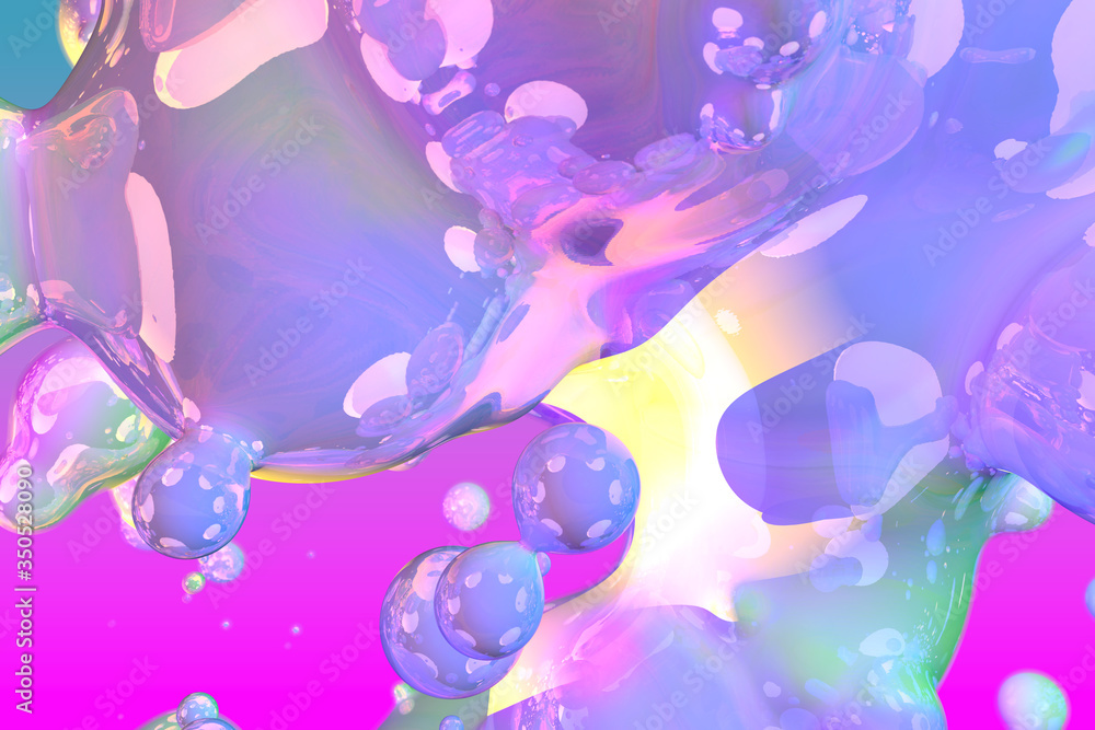 Poster abstract background of bright glossy and shiny soap like bubbles with gradient - soft focus 3d illus