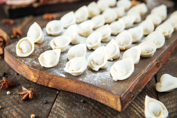 Semi-finished homemade dumplings pelmeni 