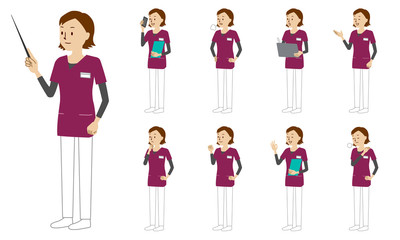 Healthcare worker (radiologist) character set in 9 poses isolated vector illustartion