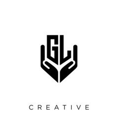gl shield hand logo design vector icon - obrazy, fototapety, plakaty
