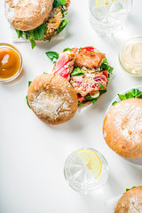 Various seafood and fish burgers assortment