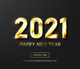 Happy new year 2021 banner.Golden Vector luxury text 2021 Happy new year. Gold Festive Numbers Design. Happy New Year Banner with 2021 Numbers .Vector illusration