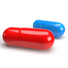 Blue Red Pill Isolated White Background