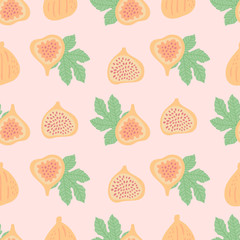 Abstract fruit pattern with figs and leaves. Vector illustration in hand drawn style.