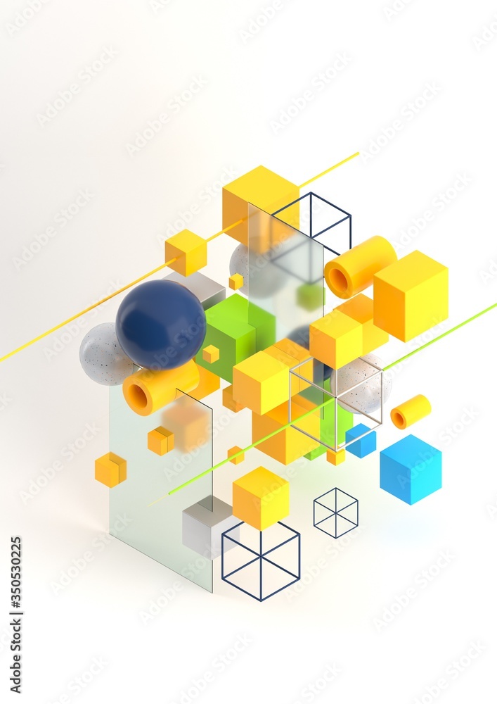 Leinwandbilder abstract 3d render visualization background, template modern composition of geometric shapes in isom