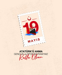 19 May Commemoration of Atatürk Youth and Sports Day Illustration with the Ferry 'Bandırma' 