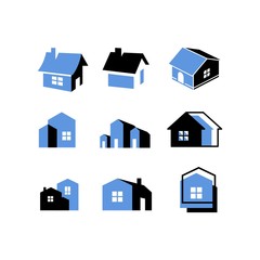 set of house home logo and icon collection vector template blue property modern real estate 