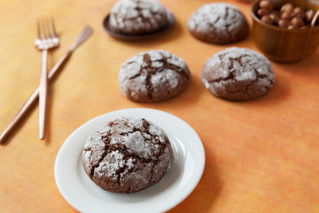 chocolate chip cookies on a gold background, homemade crumbly cookies