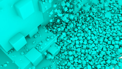 Abstract three-dimensional background of turquoise color. three-dimensional cubes. 3d render illustration