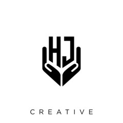 hj shield hand logo design vector icon