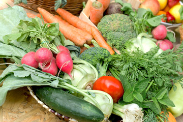 Healthy vegetarian food, organic vegetable on wooden table