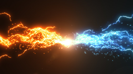 Fire and Ice. Thunder and electric style with spark concept design on black background