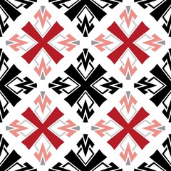 Seamless colored pattern over white background. Black, red, pink, grey and white tiling wallpaper