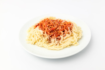 Noodle with seasoning on white background