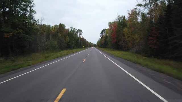 driving in an empty freeway at Wisconsin, Lake superior area