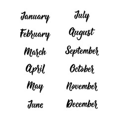 Handwritten months of the year - January, February, March, April, May, June, July, August, September, October, November, December. Cute simple titles for planner, calendar, diary. Lettering.