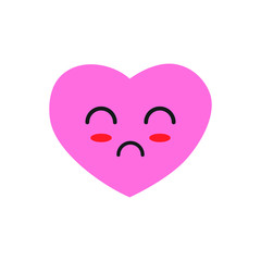 Vector flat cartoon cute pink heart with face isolated on white background