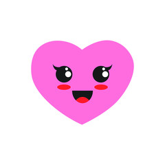 Vector flat cartoon cute pink heart with face isolated on white background