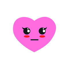 Vector flat cartoon cute pink heart with face isolated on white background