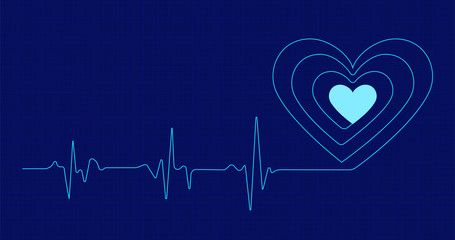 Neon cardiogram of heartbeat transforms into heart shape
