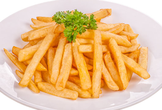 French fries focus on isolate white background, khoai tay chien