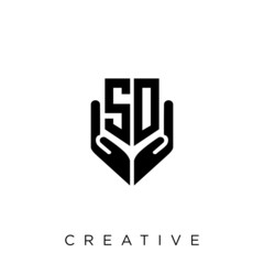 so shield hand logo design vector icon