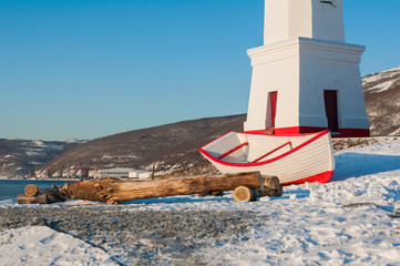 Park lighthouse in the city of Magadan