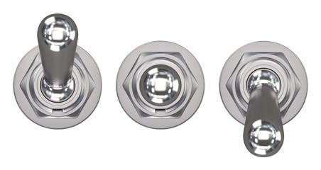 Toggle switch on and off on a white background, 3D render