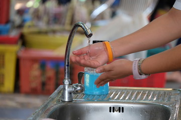 Gel bottles and public handwashers for general people, used for washing hands Clean virus protection