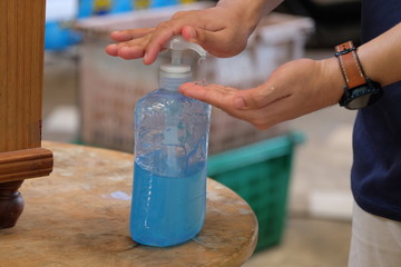 Gel bottles and public handwashers for general people, used for washing hands Clean virus protection