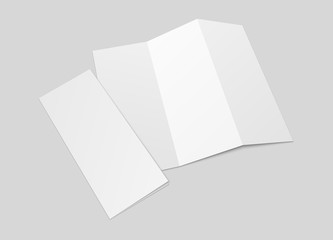 Blank tri fold brochure mock up. Open and closed booklet template.