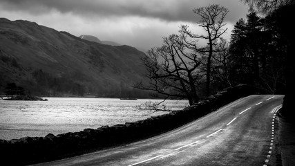 empty moody road at Ullswater lake