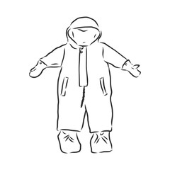 Children's jumpsuit with the hood. Sketch. children's winter jumpsuit vector sketch illustration