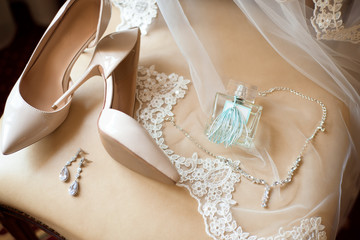 Bride wedding details - wedding shoes as a background