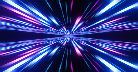 Abstract image of high speed. Pink blue lines composition. Abstract glow neon lines and stripes. Abstract background with flying neon glowing stripes. Motion 3d illustration