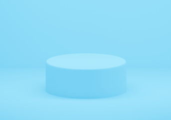 Blue Stage Podium Scene, Blank product stand, mock up. 3d illustration